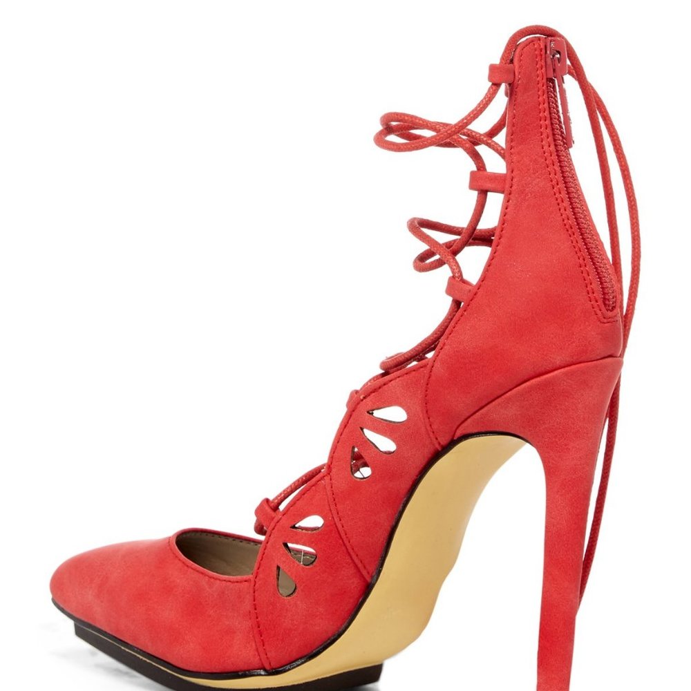 Michael Antonio NEW Heel Lace Up Gladiator Strappy Stiletto Pumps Sexy RED Women - Picture 3 of 12